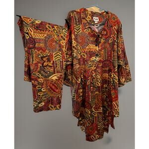 VTG FAD Tunic Set OS Art-To-Wear Afro Boho Retro Rayon Oversized Baggy USA